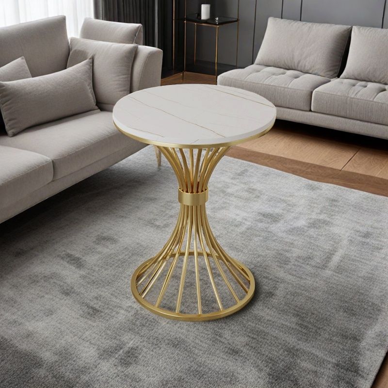 Modern Minimalist Sintered Stone Round Side Table Carbon Steel Base 1-Tier For Living Room & Bedroom