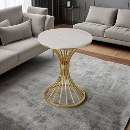 Modern Minimalist Sintered Stone Round Side Table Carbon Steel Base 1-Tier For Living Room & Bedroom