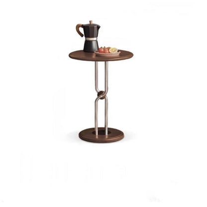 Contemporary Scandinavian Rubberwood Round Stainless Steel Base 1-Tier Side Table For Living Room & Bedroom