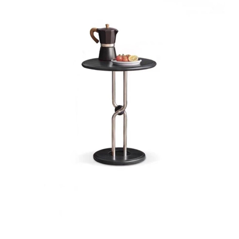 Contemporary Scandinavian Rubberwood Round Stainless Steel Base 1-Tier Side Table For Living Room & Bedroom