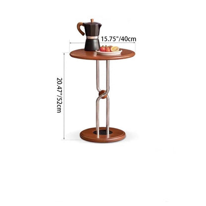 Contemporary Scandinavian Rubberwood Round Stainless Steel Base 1-Tier Side Table For Living Room & Bedroom