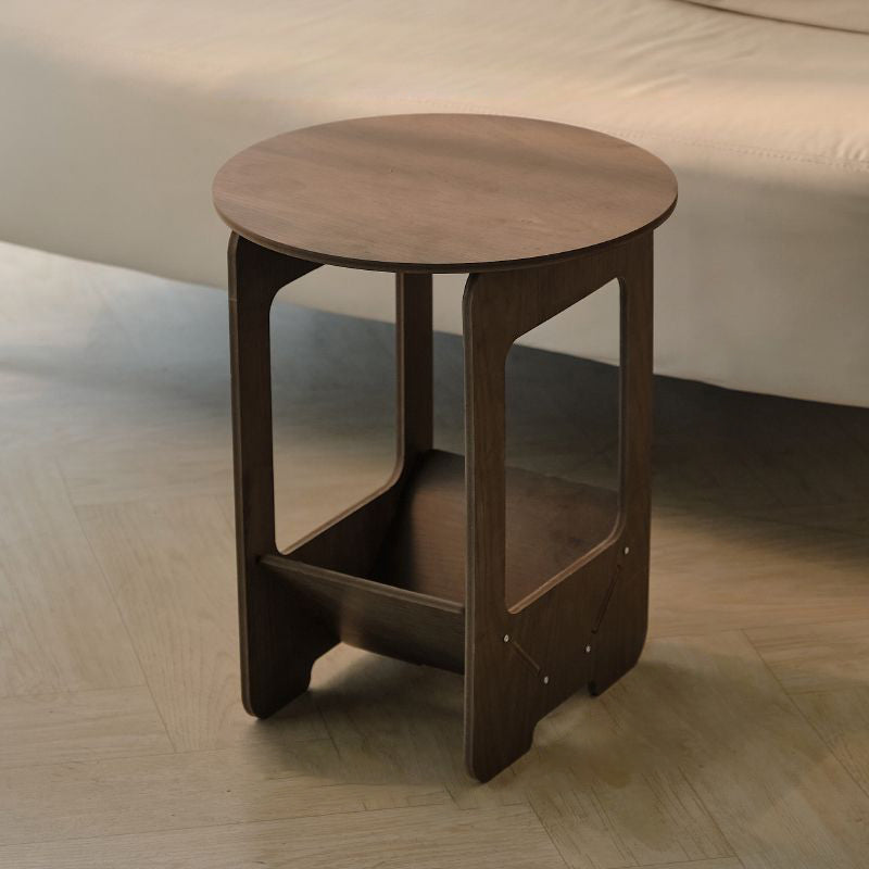 Modern Minimalist Wood Plastic Composite Board Round 2-Tier Side Table For Living Room & Bedroom