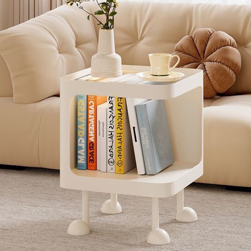 Contemporary Scandinavian Glass Square Nightstand Carbon Steel Frame 2-Tier Side Table For Living Room & Bedroom