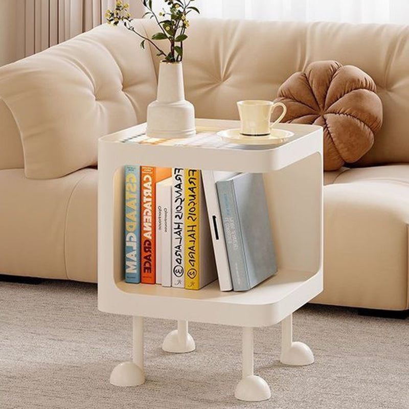 Contemporary Scandinavian Glass Square Nightstand Carbon Steel Frame 2-Tier Side Table For Living Room & Bedroom