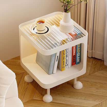 Contemporary Scandinavian Glass Square Nightstand Carbon Steel Frame 2-Tier Side Table For Living Room & Bedroom