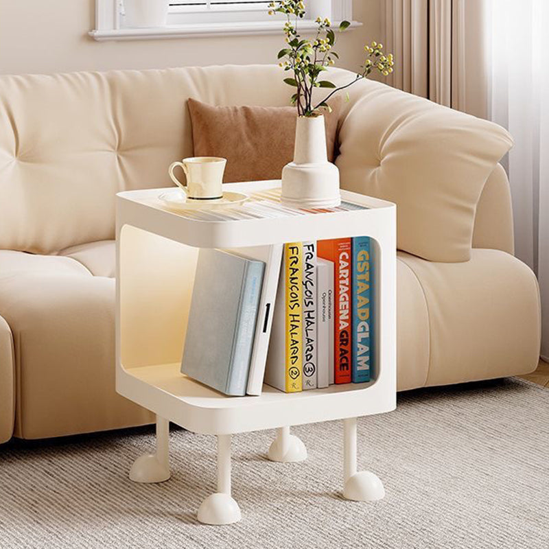 Contemporary Scandinavian Glass Square Nightstand Carbon Steel Frame 2-Tier Side Table For Living Room & Bedroom