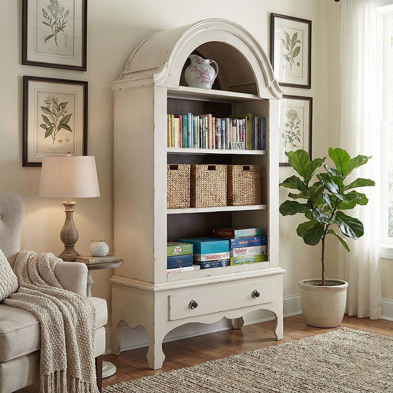 Modern Shabby Chic Ash Wood Solid Wood Multi-layer Board Arched Rectangular Storage Shelf 4-Tier For Living Room, Bedroom, Study