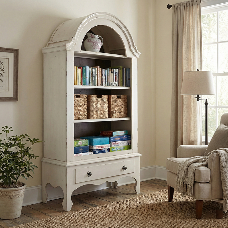 Modern Shabby Chic Ash Wood Solid Wood Multi-layer Board Arched Rectangular Storage Shelf 4-Tier For Living Room, Bedroom, Study