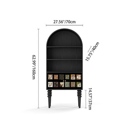 Contemporary Nordic Solid Wood & Solid Wood Multi-layer Board Arched Rectangular Storage Shelf 3 Tiers For Living Room, Bedroom, Study