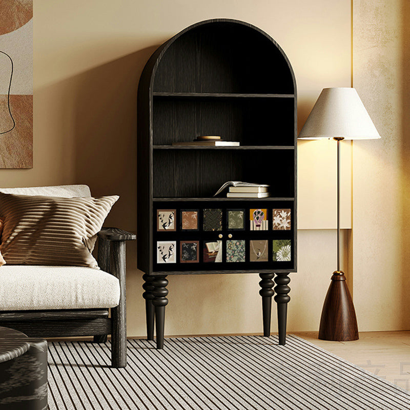 Contemporary Nordic Solid Wood & Solid Wood Multi-layer Board Arched Rectangular Storage Shelf 3 Tiers For Living Room, Bedroom, Study