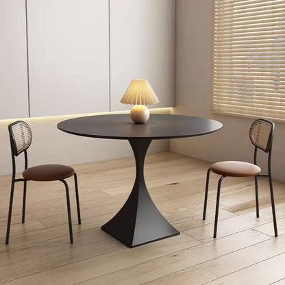 Modern Minimalist Round Ceramic Stone Slab Carbon Steel Dining Table for 2-8 Seats