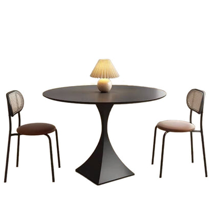 Modern Minimalist Round Ceramic Stone Slab Carbon Steel Dining Table for 2-8 Seats