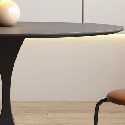Modern Minimalist Round Ceramic Stone Slab Carbon Steel Dining Table for 2-8 Seats