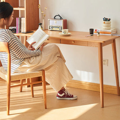 Contemporary Nordic Rectangular Cherry Wood Solid Wood Plywood Desks 1/2-Drawers For Home Office