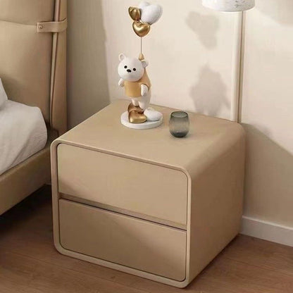 Modern Minimalist Square Rectangular Microfiber Leather Medium Density Fiberboard Nightstand 2-Drawer For Bedroom