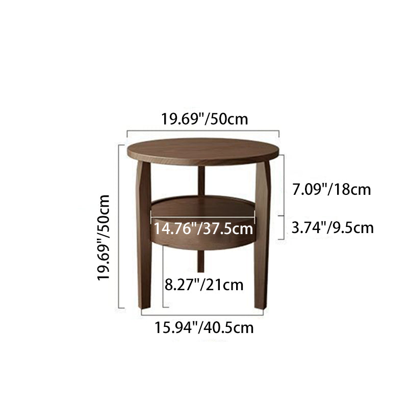 Traditional Vintage Round Rubberwood Paulownia Wood Solid Wood Plywood Coffee Table 2-Tier For Living Room