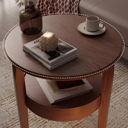Traditional Vintage Round Rubberwood Paulownia Wood Solid Wood Plywood Coffee Table 2-Tier For Living Room