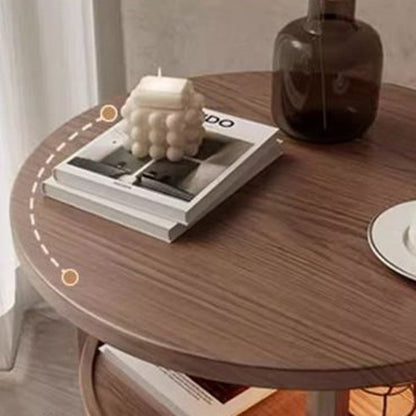 Traditional Vintage Round Rubberwood Paulownia Wood Solid Wood Plywood Coffee Table 2-Tier For Living Room