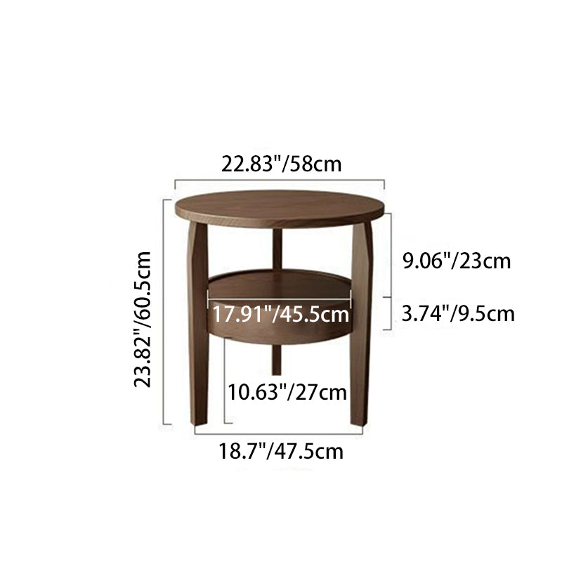 Traditional Vintage Round Rubberwood Paulownia Wood Solid Wood Plywood Coffee Table 2-Tier For Living Room