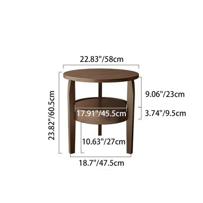 Traditional Vintage Round Rubberwood Paulownia Wood Solid Wood Plywood Coffee Table 2-Tier For Living Room