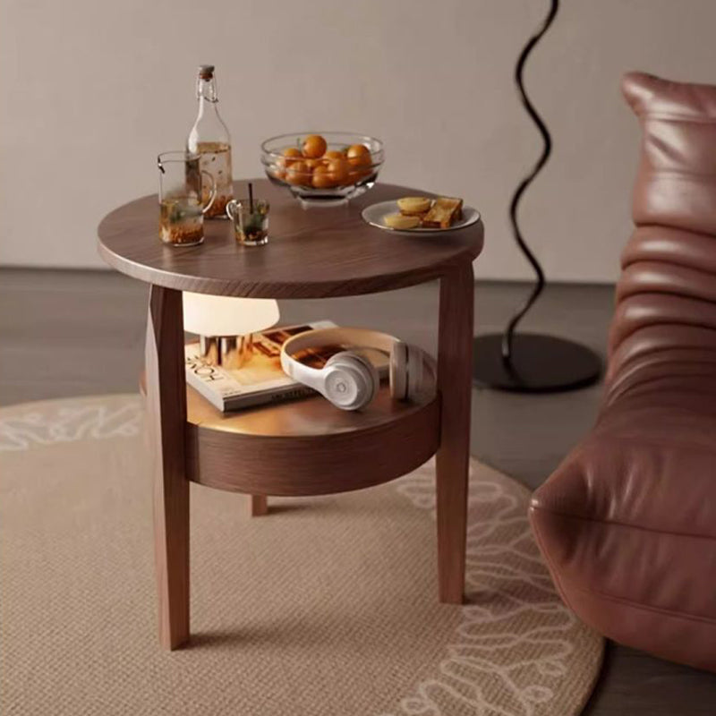 Traditional Vintage Round Rubberwood Paulownia Wood Solid Wood Plywood Coffee Table 2-Tier For Living Room