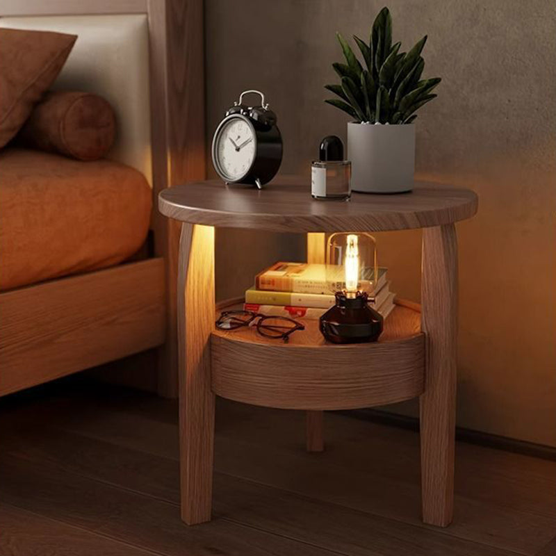 Traditional Vintage Round Rubberwood Paulownia Wood Solid Wood Plywood Coffee Table 2-Tier For Living Room