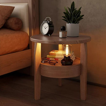Traditional Vintage Round Rubberwood Paulownia Wood Solid Wood Plywood Coffee Table 2-Tier For Living Room