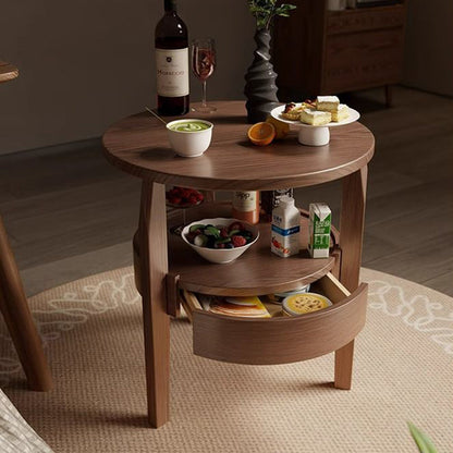 Traditional Vintage Round Rubberwood Paulownia Wood Solid Wood Plywood Coffee Table 2-Tier For Living Room