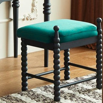 Traditional Vintage Rectangular Solid Wood Velvet Makeup Vanity & Vanity Stool Set 2-Tier For Bedroom