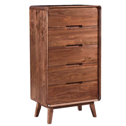 Traditional Vintage Square Rectangular Walnut Storage Cabinet 5-Drawer For Living Room