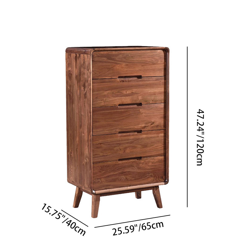 Traditional Vintage Square Rectangular Walnut Storage Cabinet 5-Drawer For Living Room