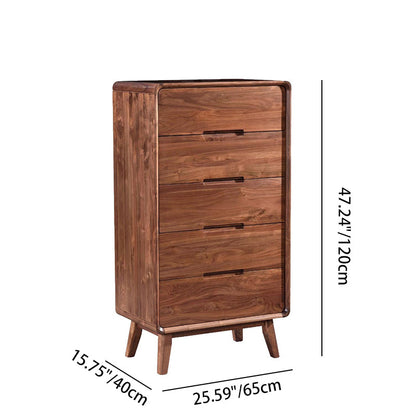 Traditional Vintage Square Rectangular Walnut Storage Cabinet 5-Drawer For Living Room