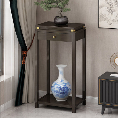 Traditional Chinese Square Rectangular Nan Bamboo Fiberboard End Table 2-Tier Storage Rack For Living Room