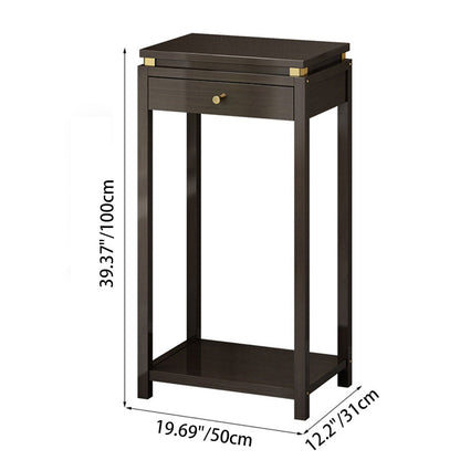 Traditional Chinese Square Rectangular Nan Bamboo Fiberboard End Table 2-Tier Storage Rack For Living Room