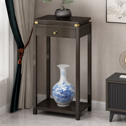 Traditional Chinese Square Rectangular Nan Bamboo Fiberboard End Table 2-Tier Storage Rack For Living Room