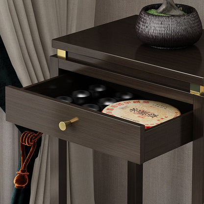 Traditional Chinese Square Rectangular Nan Bamboo Fiberboard End Table 2-Tier Storage Rack For Living Room