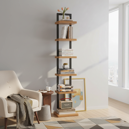 Modern Minimalist Square Rectangular Particle Board Steel Pipe Bookshelf 4/6/8/10-Tier For Living Room