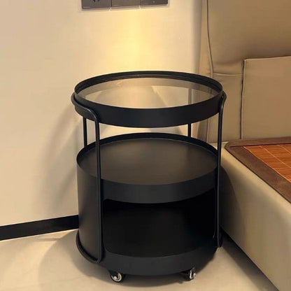 Modern Minimalist Round Tempered Glass Iron Movable End Table 3-Tier Storage Rack For Living Room