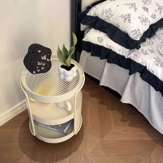 Modern Minimalist Round Tempered Glass Iron Movable End Table 3-Tier Storage Rack For Living Room