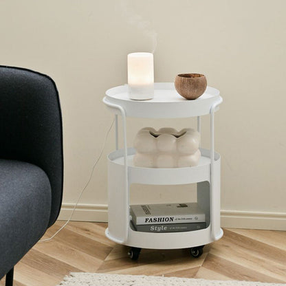 Modern Minimalist Round Tempered Glass Iron Movable End Table 3-Tier Storage Rack For Living Room