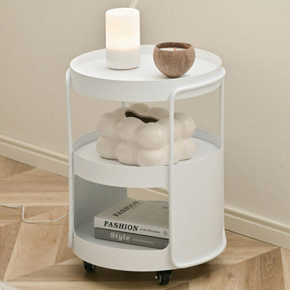 Modern Minimalist Round Tempered Glass Iron Movable End Table 3-Tier Storage Rack For Living Room