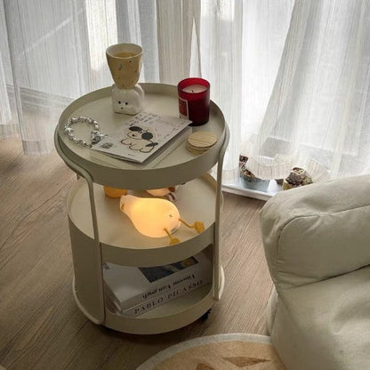 Modern Minimalist Round Tempered Glass Iron Movable End Table 3-Tier Storage Rack For Living Room