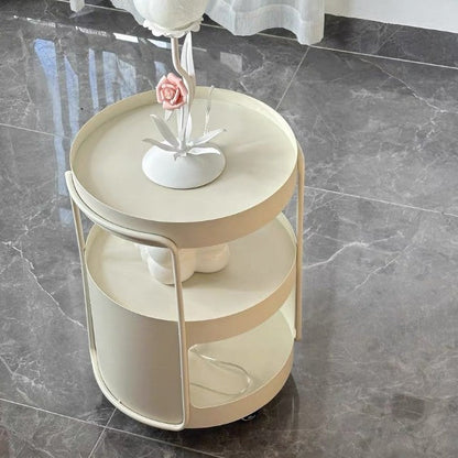 Modern Minimalist Round Tempered Glass Iron Movable End Table 3-Tier Storage Rack For Living Room