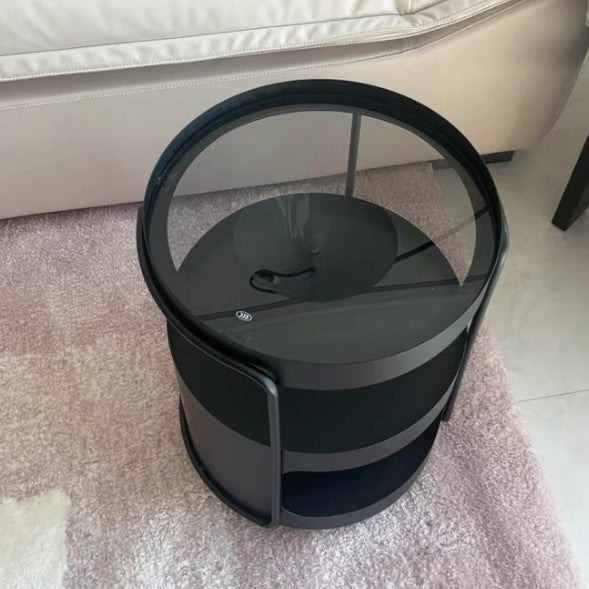 Modern Minimalist Round Tempered Glass Iron Movable End Table 3-Tier Storage Rack For Living Room