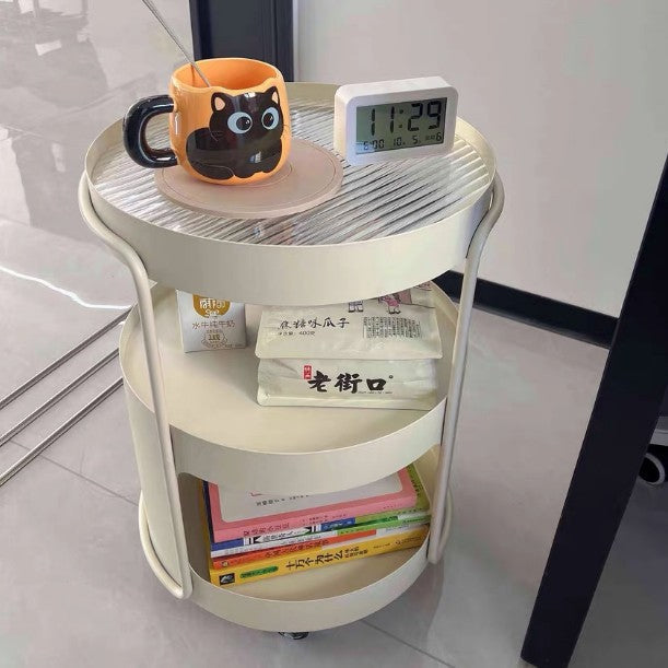 Modern Minimalist Round Tempered Glass Iron Movable End Table 3-Tier Storage Rack For Living Room