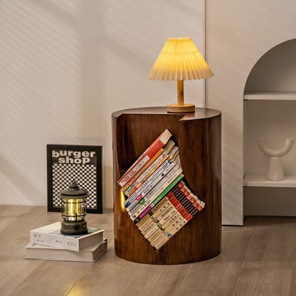 Traditional Vintage Round Resin Tree Stump End Table For Living Room