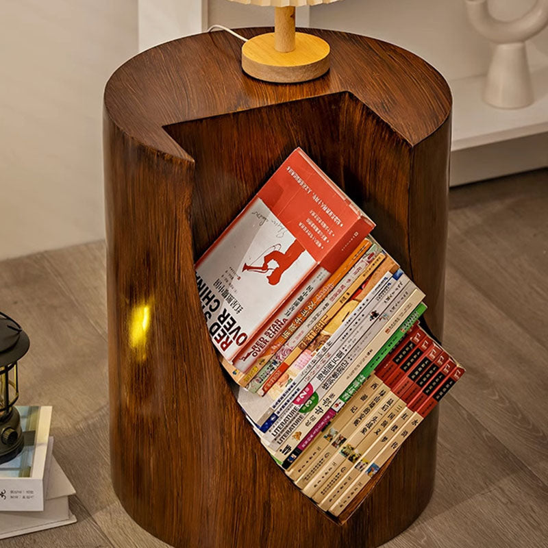 Traditional Vintage Round Resin Tree Stump End Table For Living Room