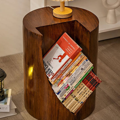 Traditional Vintage Round Resin Tree Stump End Table For Living Room