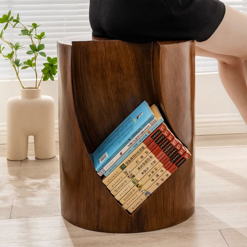 Traditional Vintage Round Resin Tree Stump End Table For Living Room