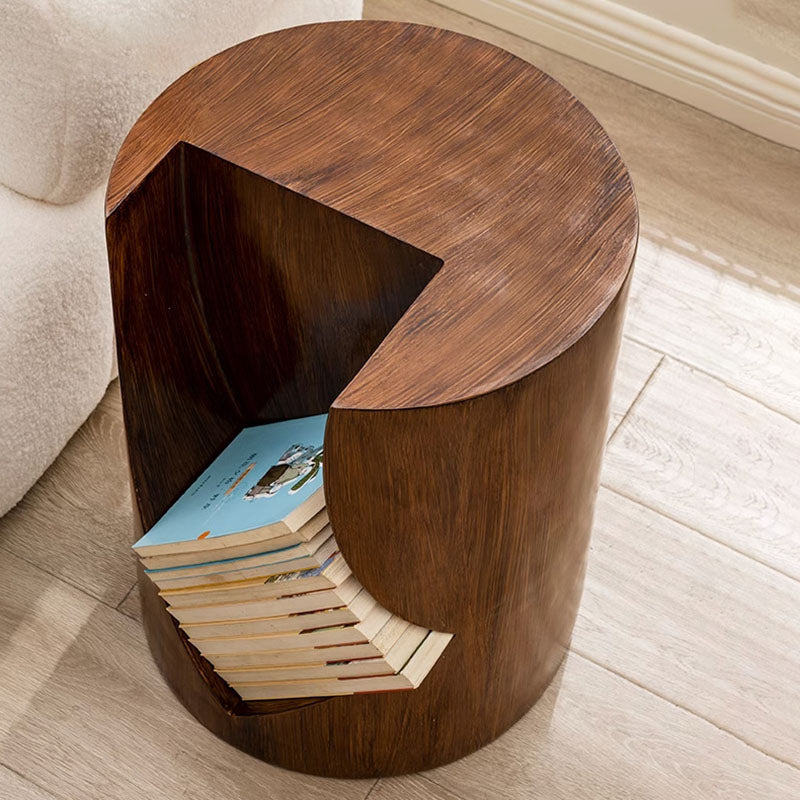 Traditional Vintage Round Resin Tree Stump End Table For Living Room